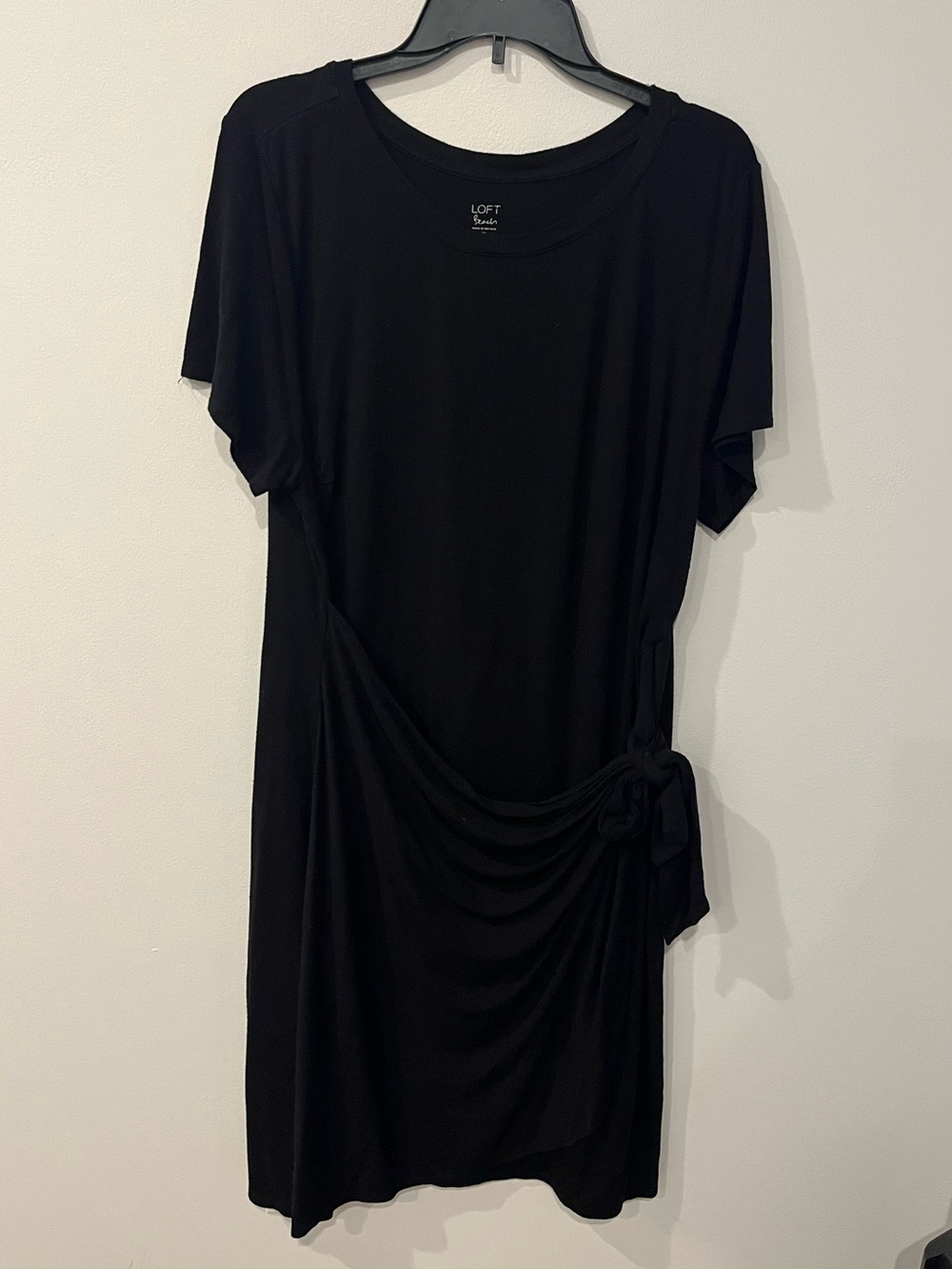 LOFT Plus Size 20 Black Short-Sleeve Jersey Dress Faux Wrap Tie Dress